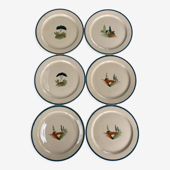 Set of 6 hand-painted Longchamp plates