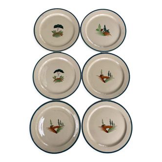 Set of 6 hand-painted Longchamp plates