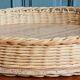 XL plateau in natural rattan & cork print wood, circa 1960.