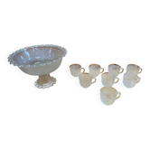 Coupe + 8 tasses masserini barocco verre moulé rang de perles vintage