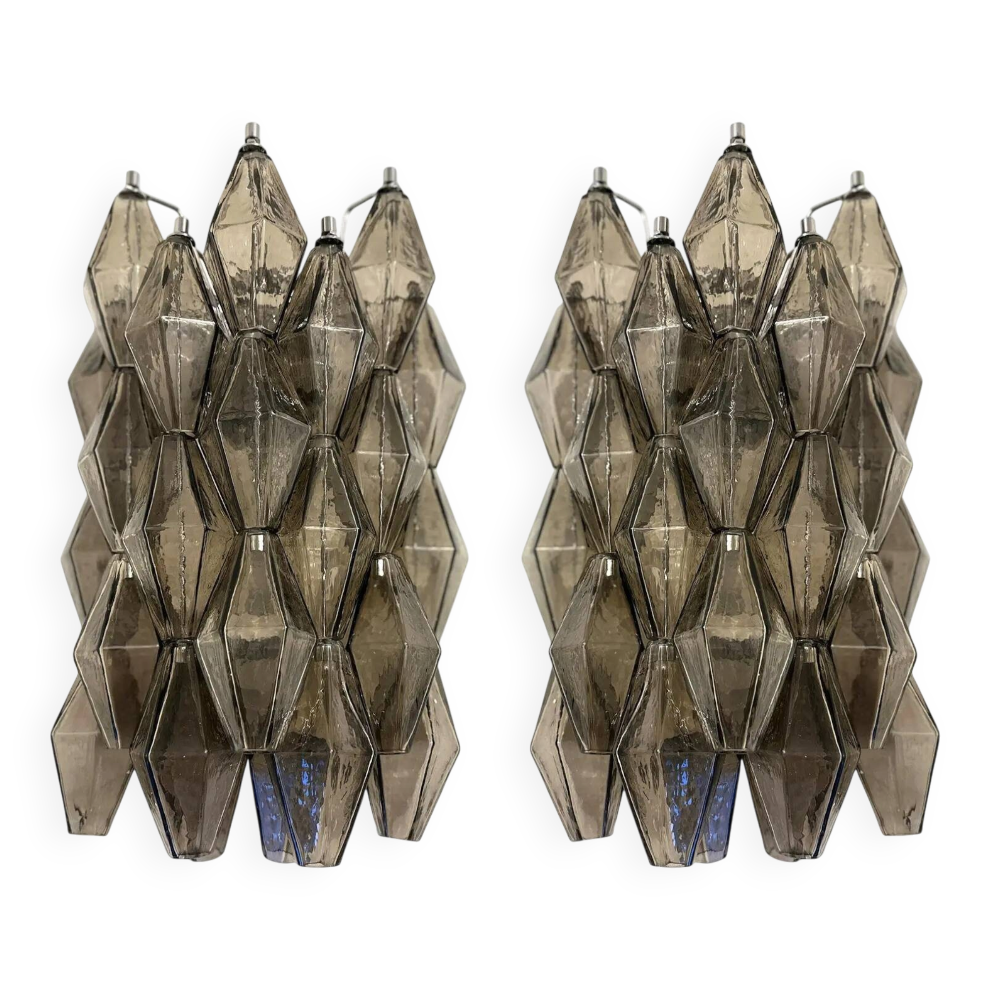Italian “Poliedri” Murano Glass Wall Sconce Pair in Venini Design