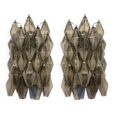 Italian “Poliedri” Murano Glass Wall Sconce Pair in Venini Design