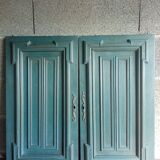 Pair Old Patinated Door Blue Aubusson Wooden Door Deco