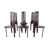 Vintage brown leather dining chairs, set of 6, 1980s