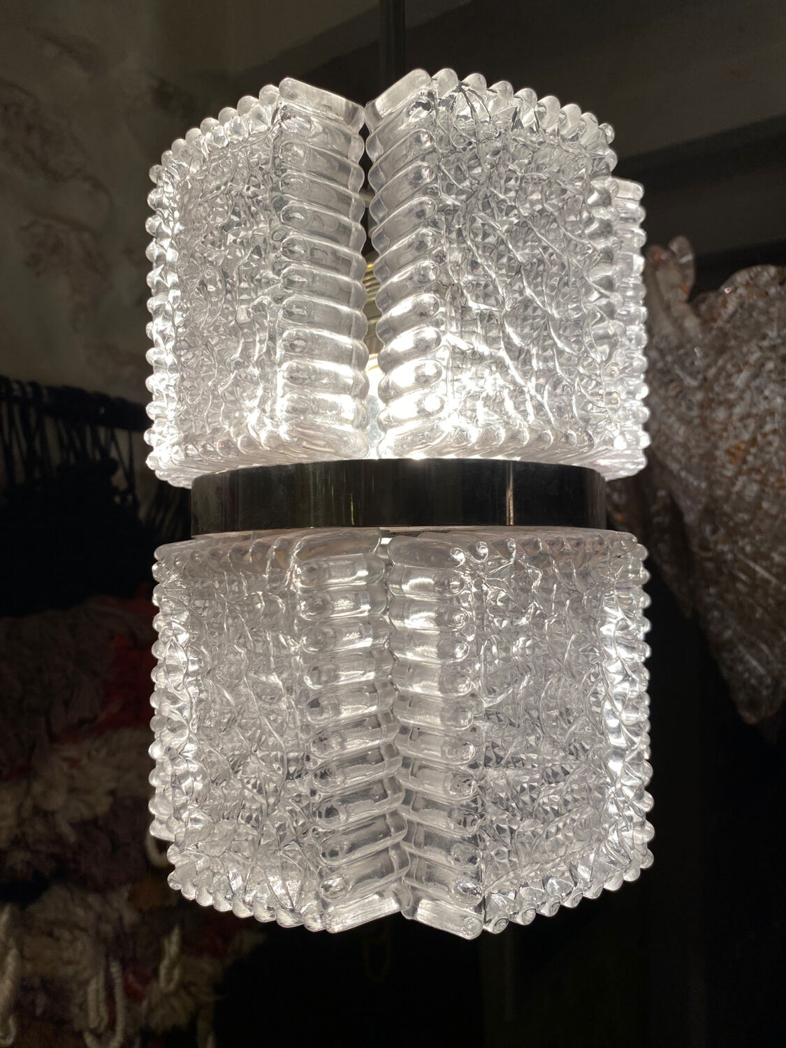 Chandelier by Kaiser Leuchten, frosted glass, Germany 1960