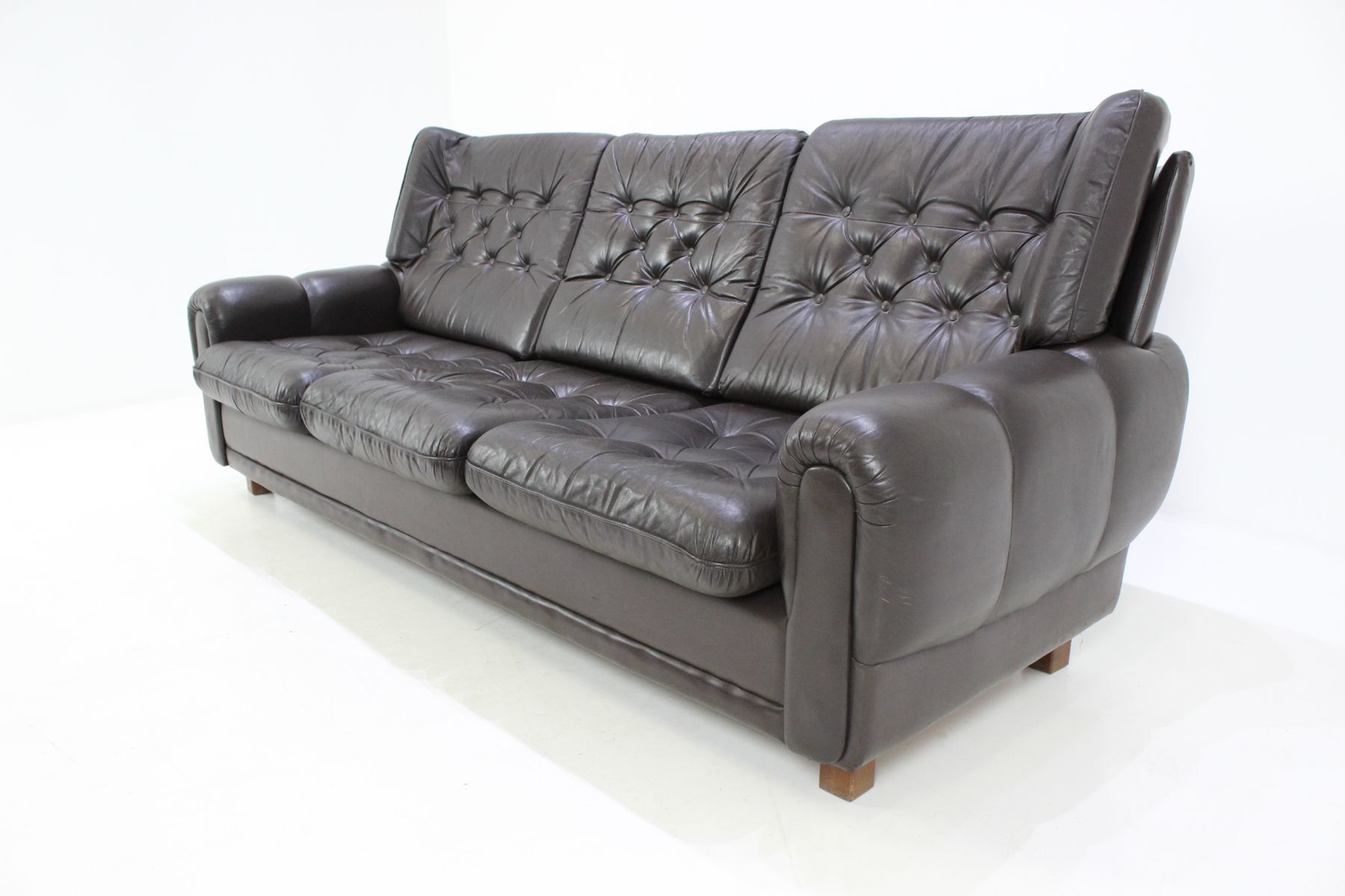 Republic Czech 1970 s leather brown sofa