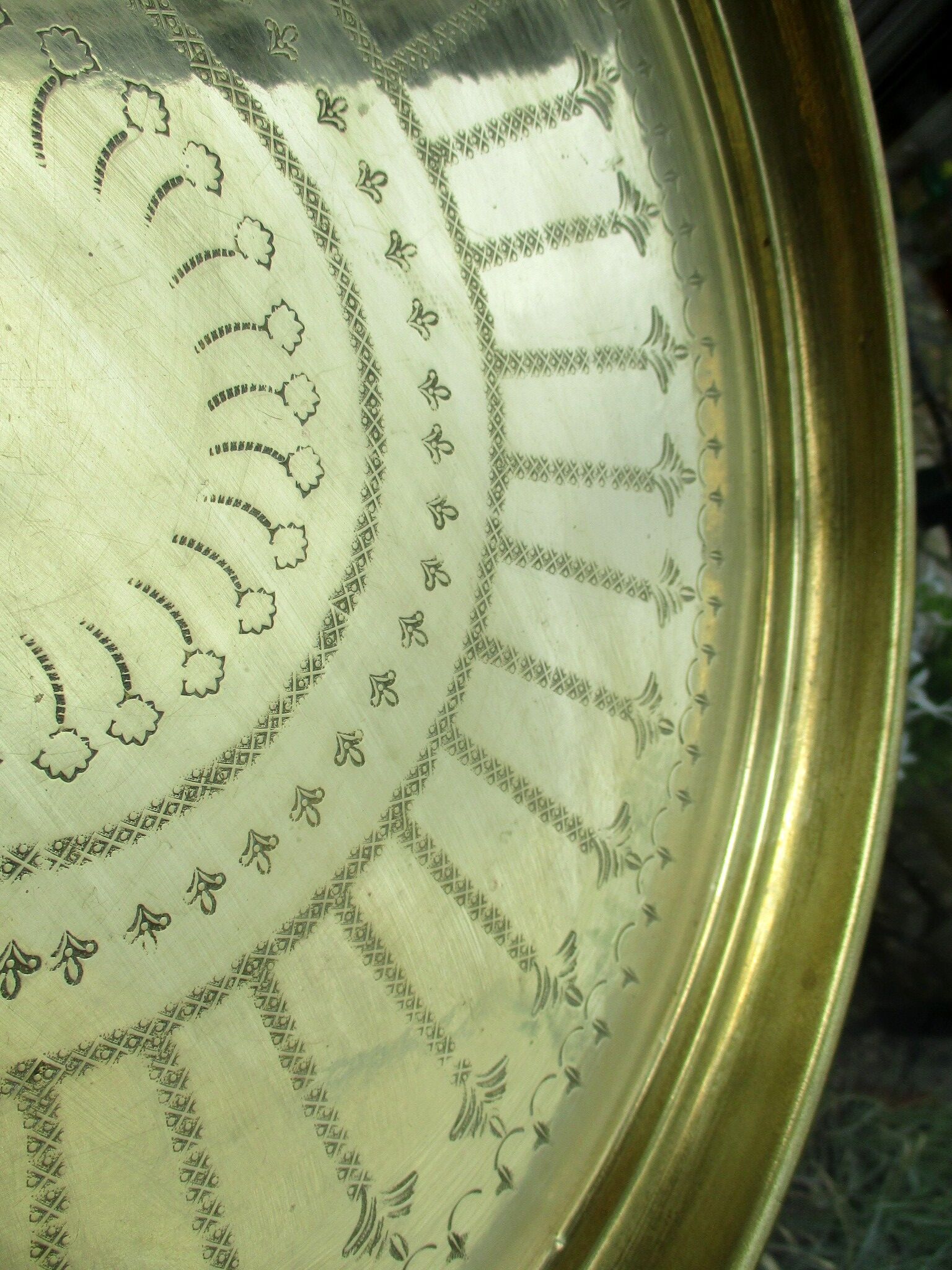 Large chissed brass serving tray