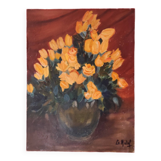 Peinture à l'huile vintage de fleurs signée G.Nataf