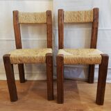 Paire de chaise brutaliste paillée années 50