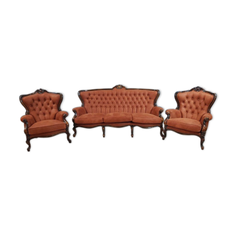 French Vintage Canapes Set and Pair of Louis XV Baroque Armchairs