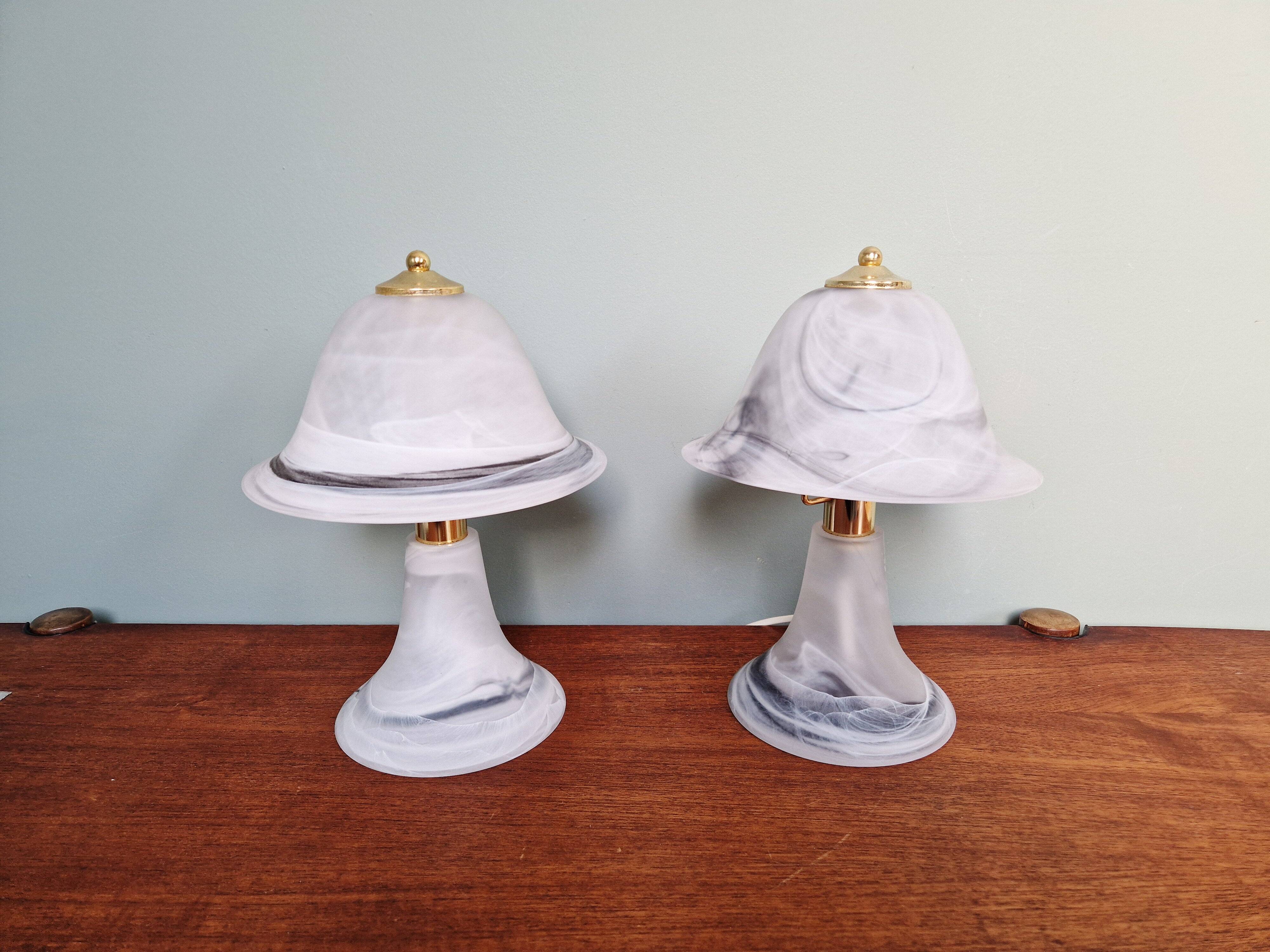 Pair of marbled Murano glass mushroom lamps, 1970s-80s.
