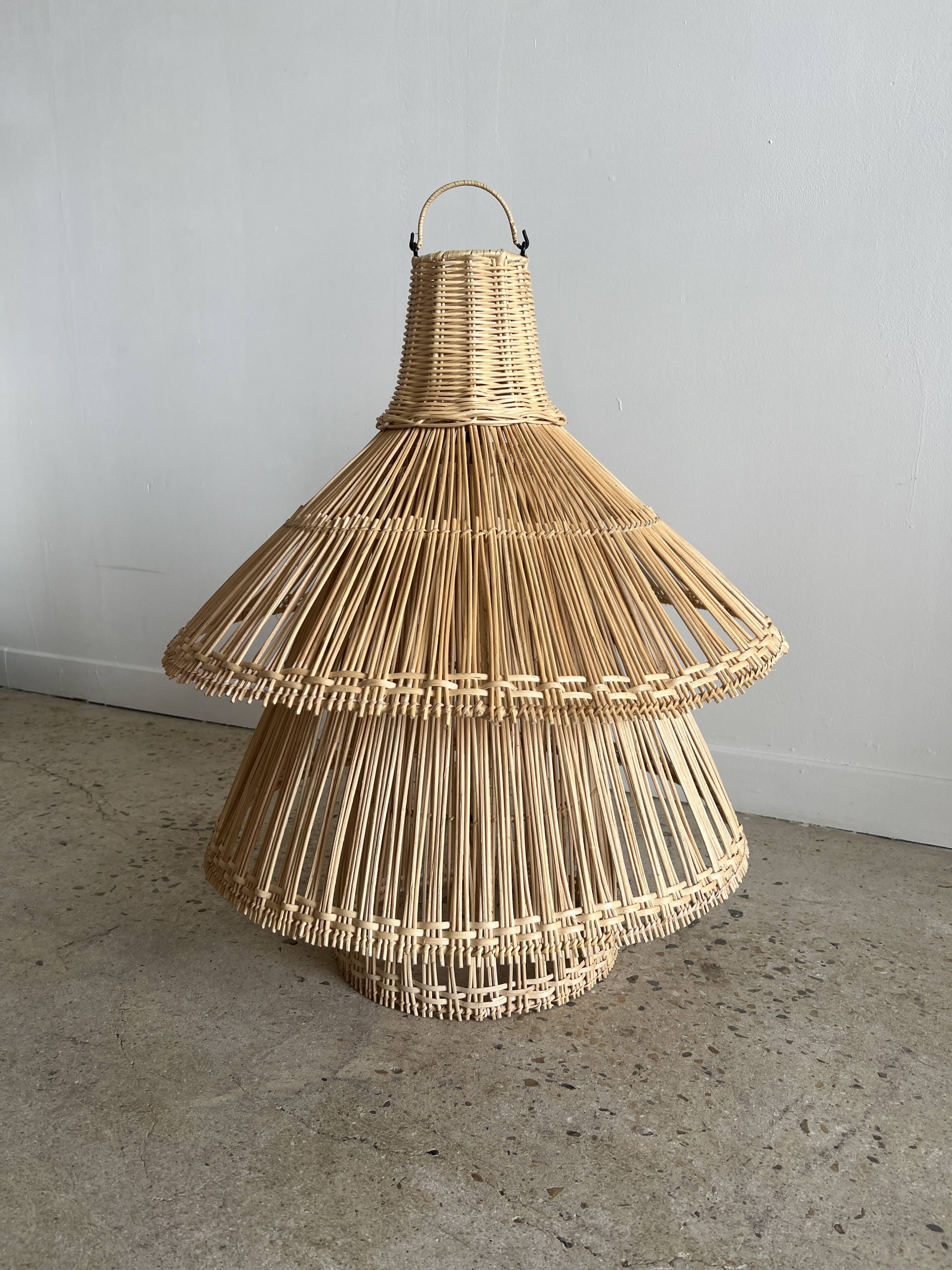 Rattan pendant lamp or light in the shape of an Asian lantern