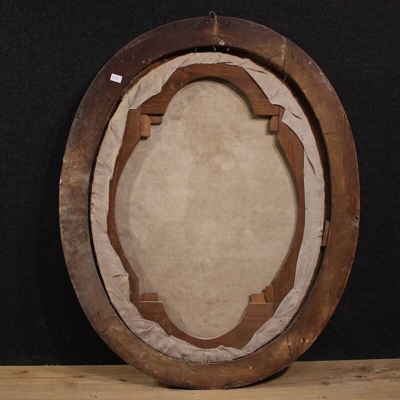 Peinture de nature morte ovale italienne antique du XVIIIe siècle