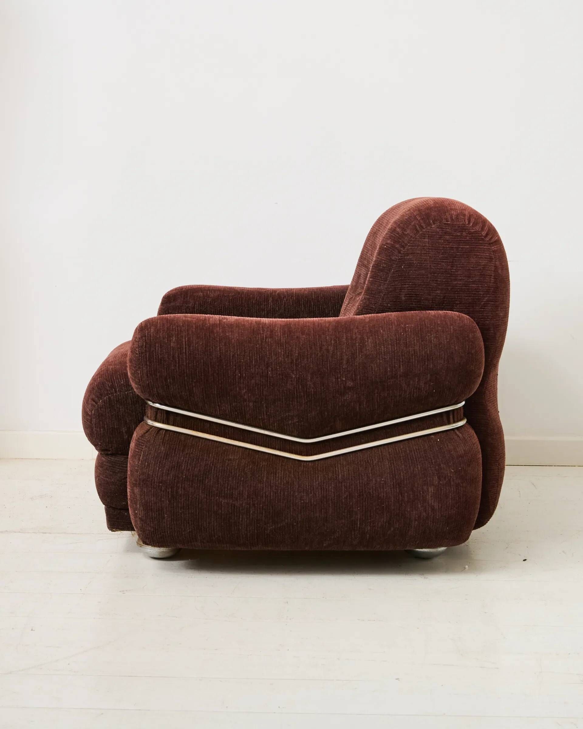 Brown velvet armchair, in the style of Adriano Piazzesi, Italy, 1980s.
