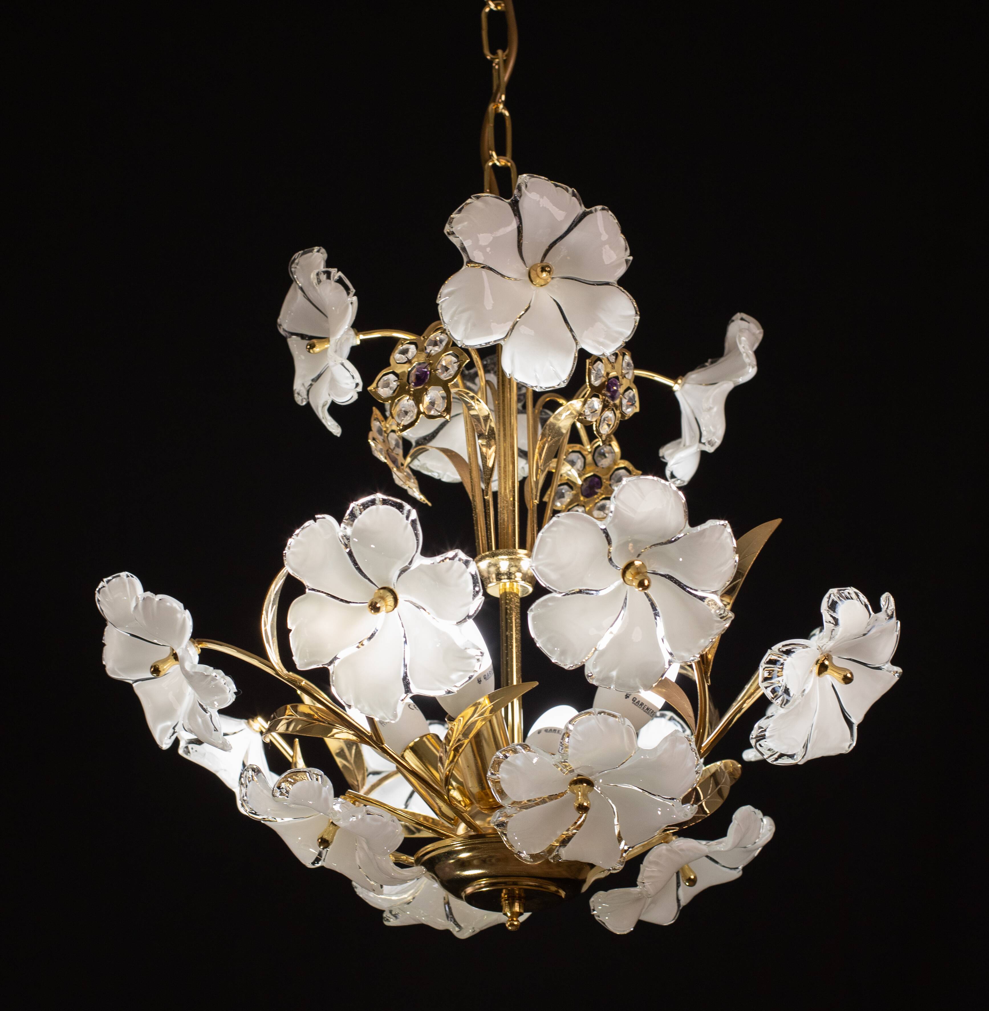 Charming Murano Candlestick White Flowers, 1970