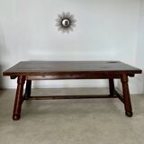 Old brutalist farm table designed by George Robert in pine from the 70s