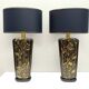 Lampes de table en céramique émaillée noir et or postmodernes, Italie années 1980