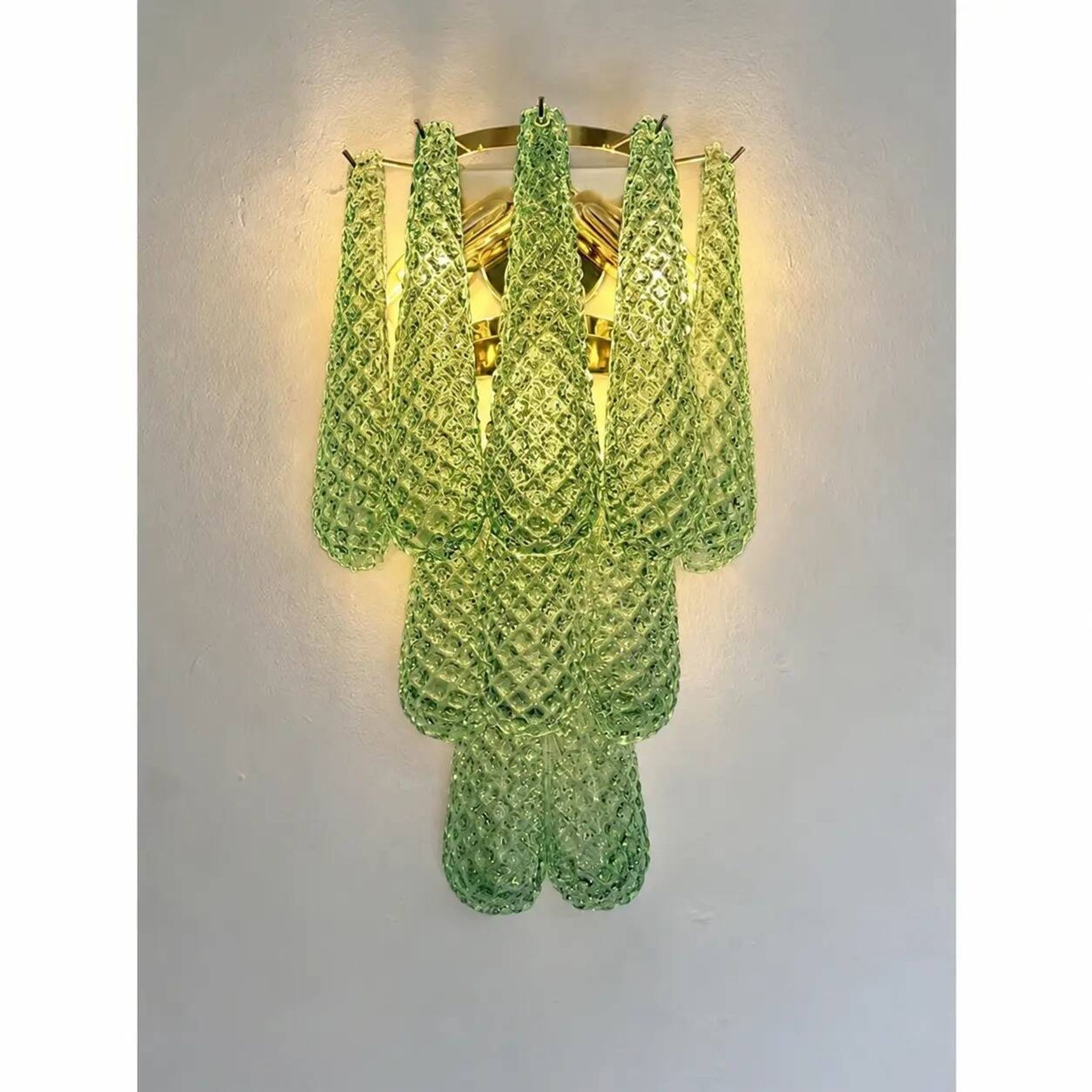 Graniglia Green “Conchiglie” Murano Glass Gold Wall Sconce by Simoeng Lot o