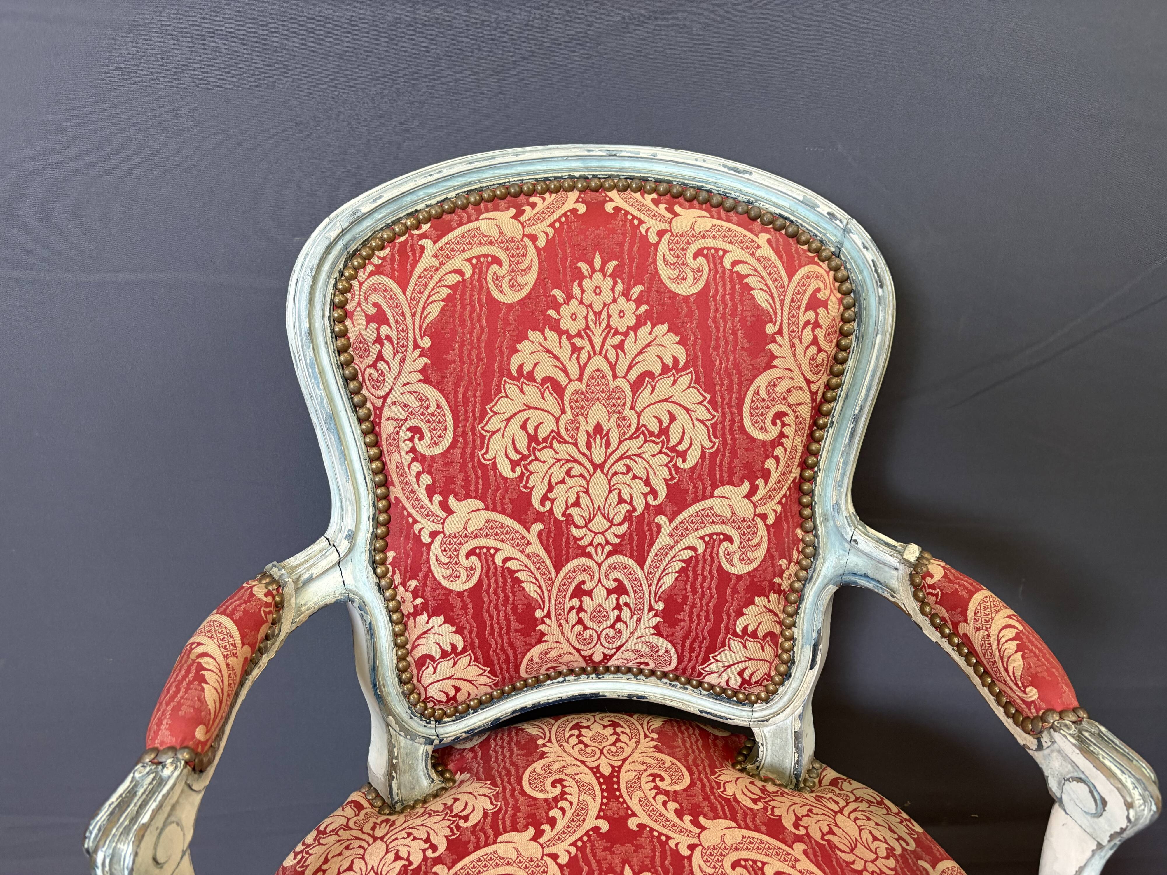 Paire de Cabriolets de Style Louis XV en Hêtre polychrome