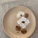 6 beige stoneware plates white flower patterns vintage wolf mill