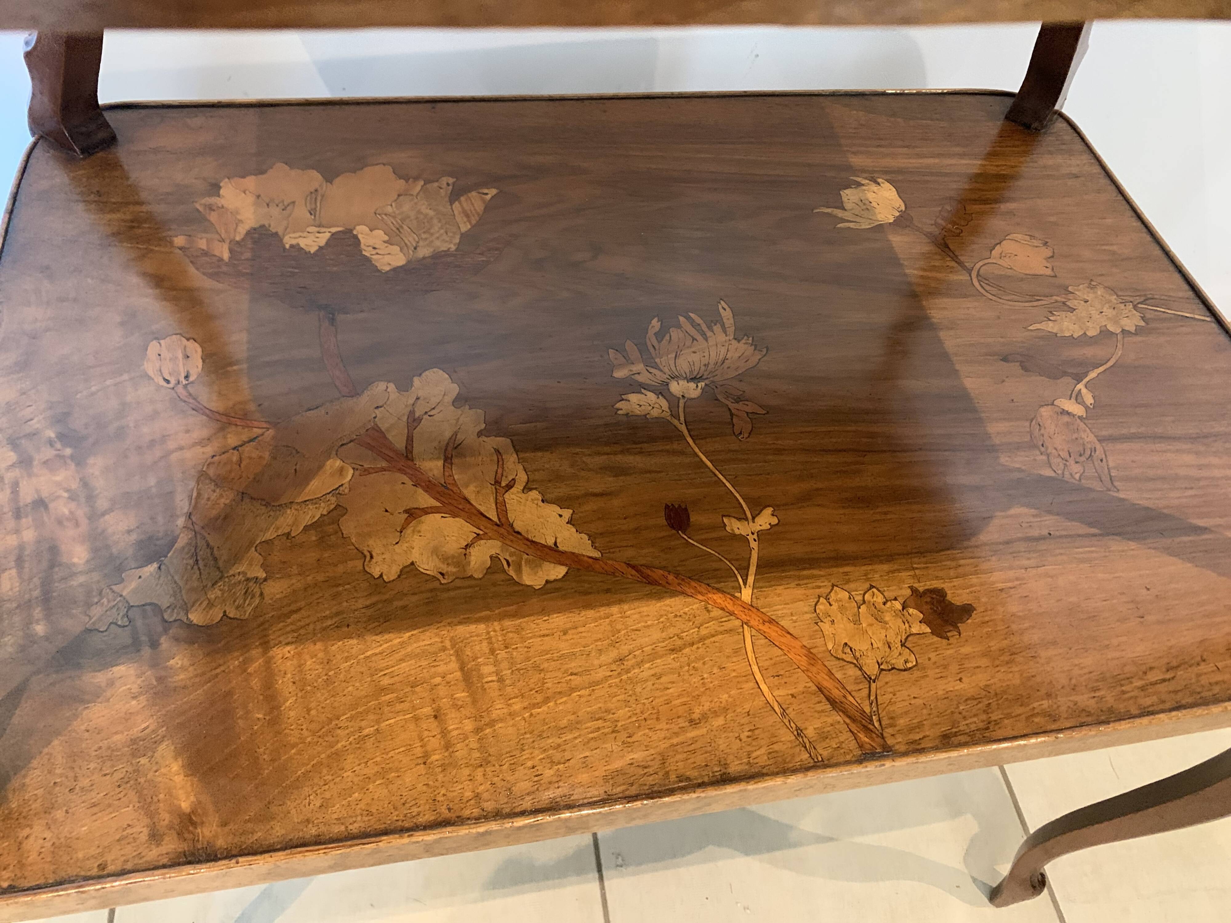 Pedestal table with two inlaid trays xx century School Of Nancy