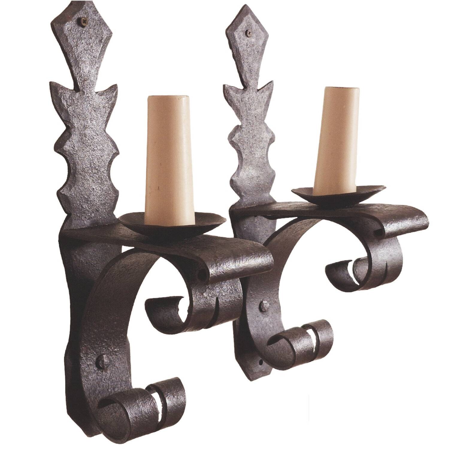 Duo of wrought iron wall lights Ateliers Marolles