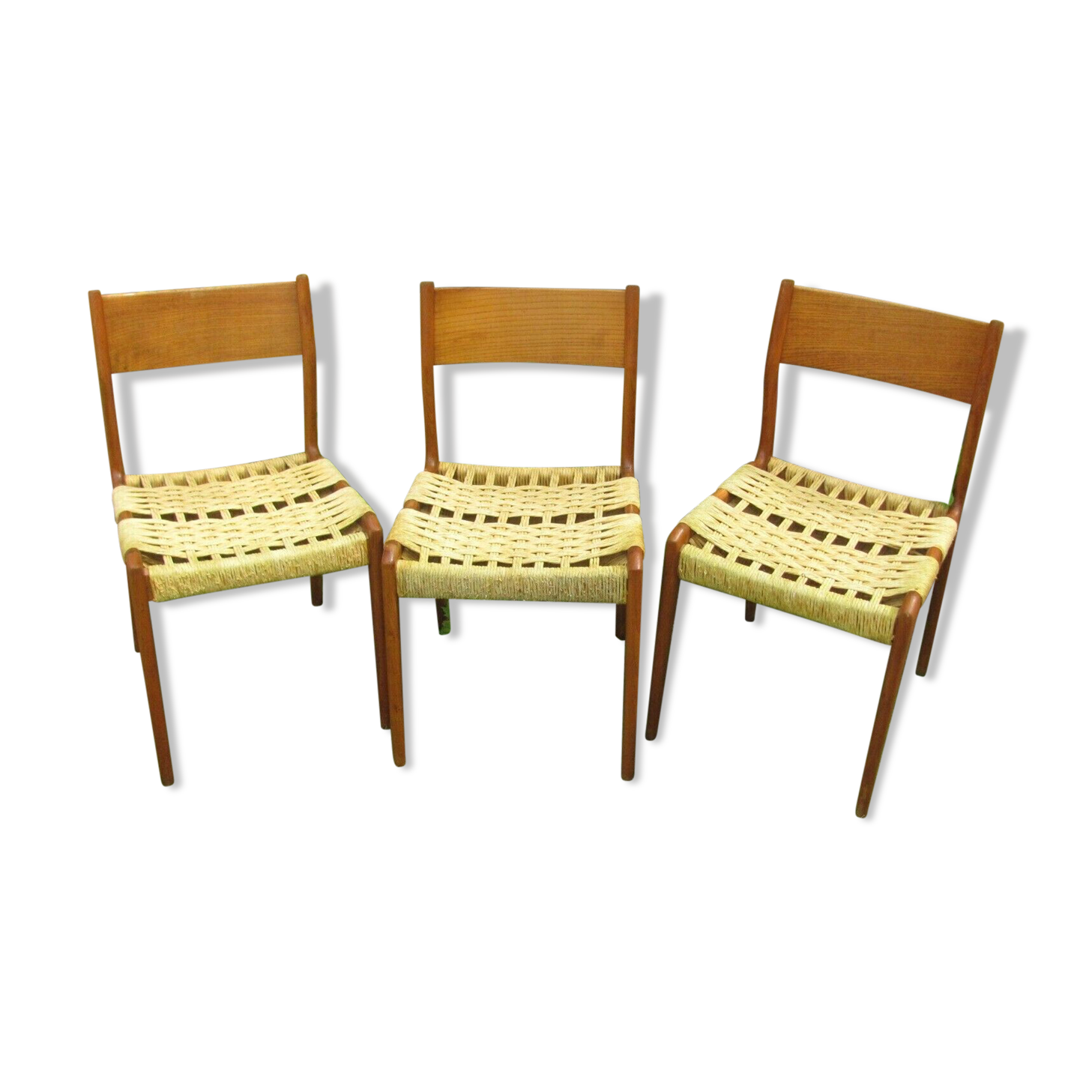 Three Scandinavian chairs - seated in braided rope