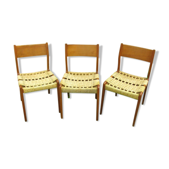 Trois chaises scandinaves assise en corde tressée