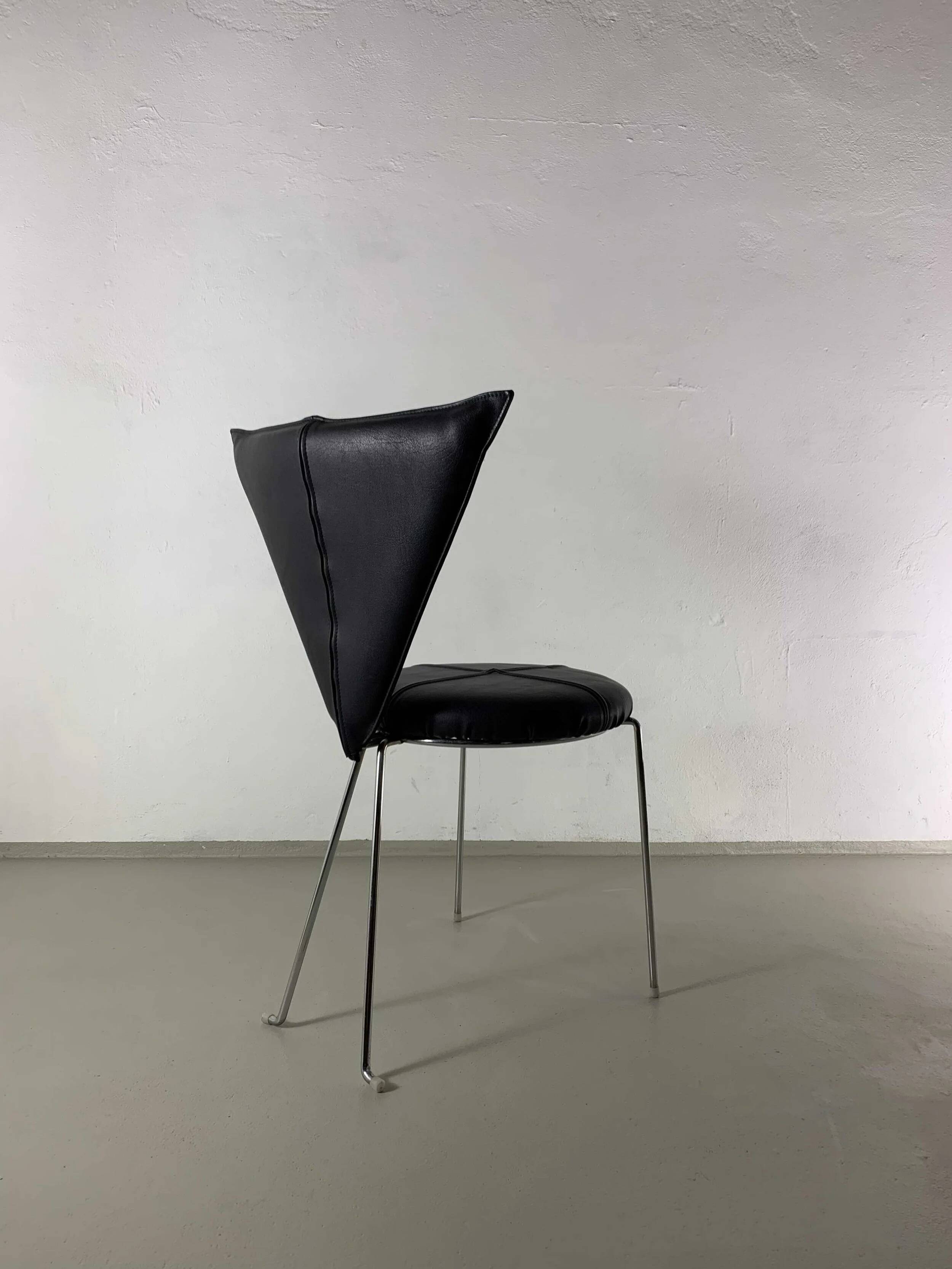 6 black leatherette metal chairs from Lubke, Germany, 1990s