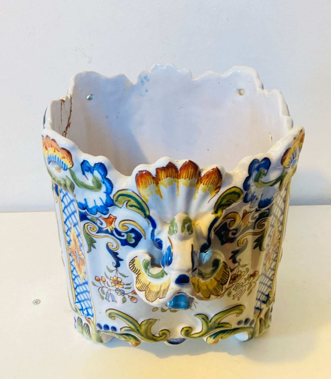 Earthenware cache pot from ROUEN, 19th century.
