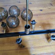 Vintage metal painted chandelier, brass and glass.