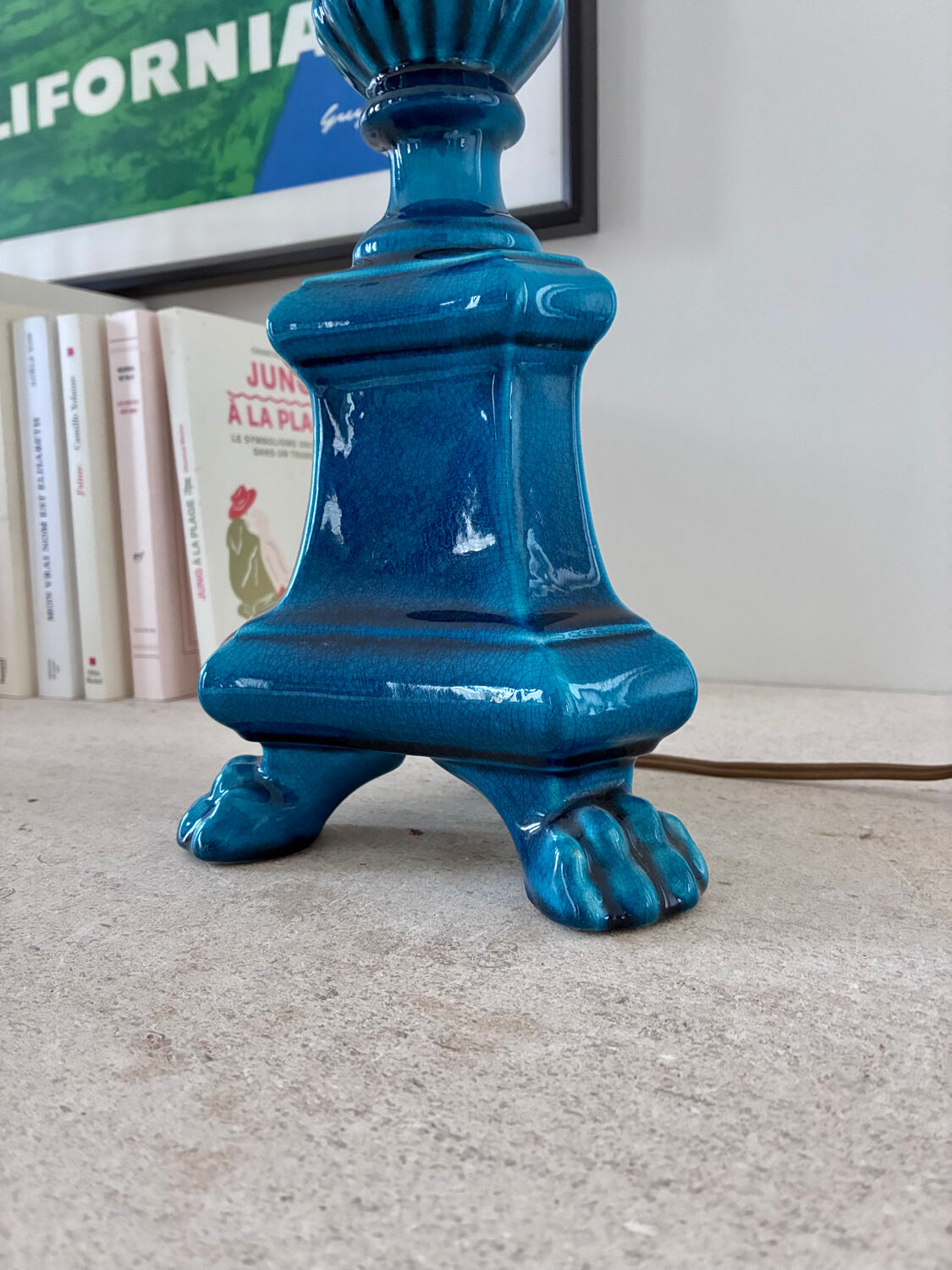 Turquoise ceramic lamp signed Pol Chambost - 1960.