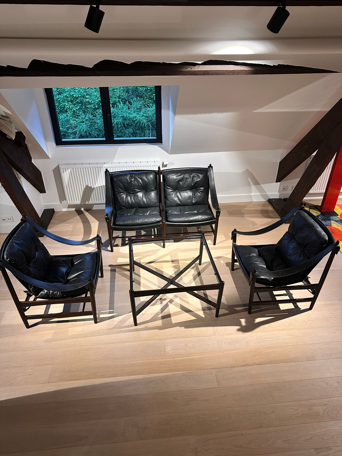Rare Norwegian salon safari in dyed rosewood leather, 1965