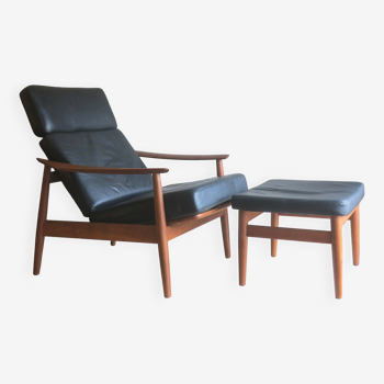 Arne Vodder FD164 teak and leather armchair and ottoman, 1960s