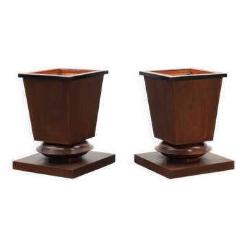 Pair large Art Deco geometric square oak planters, France 1930s