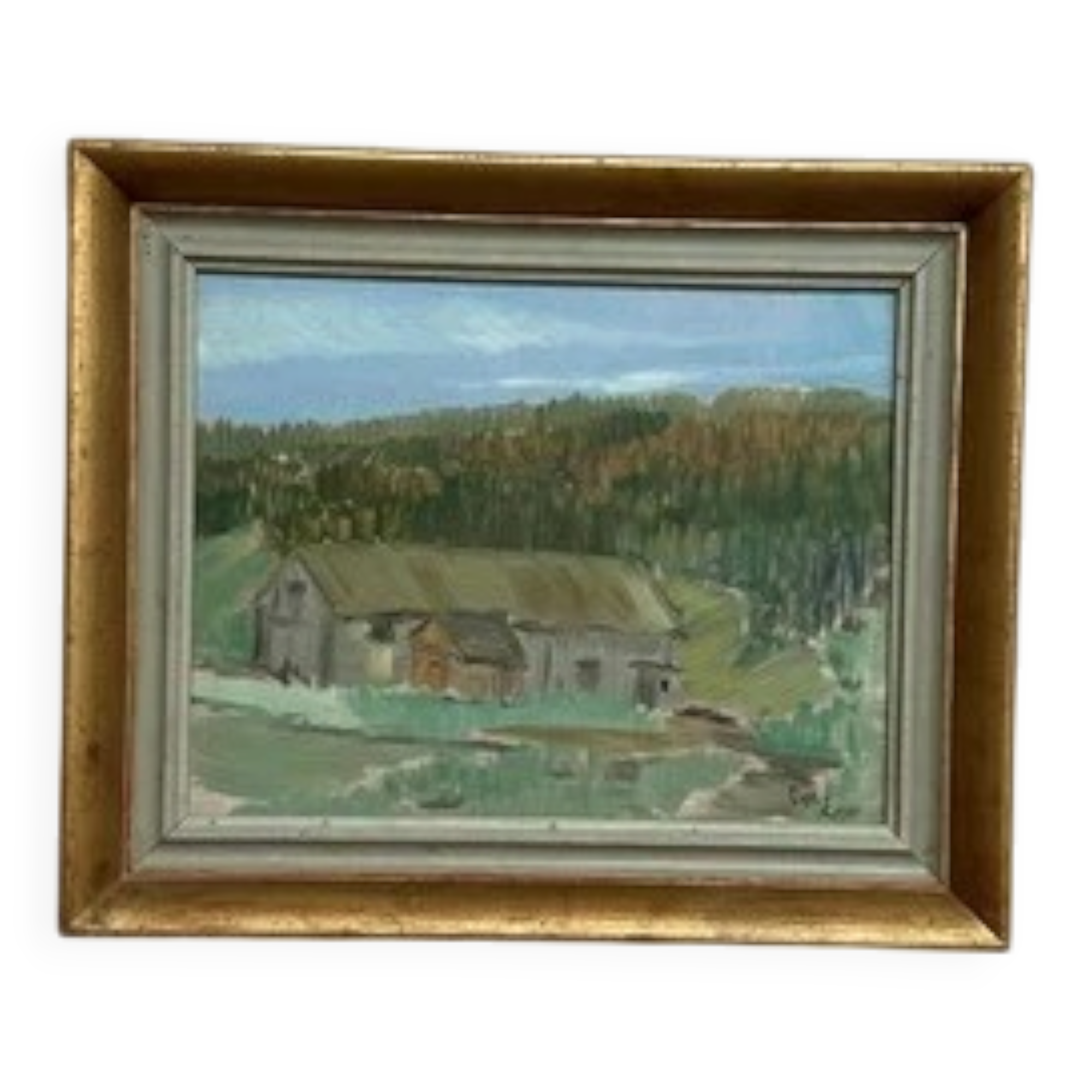 Oil on Panel “Landscape with a Hut” by Carl Einar, Vintage & Framed 38.5×32cm