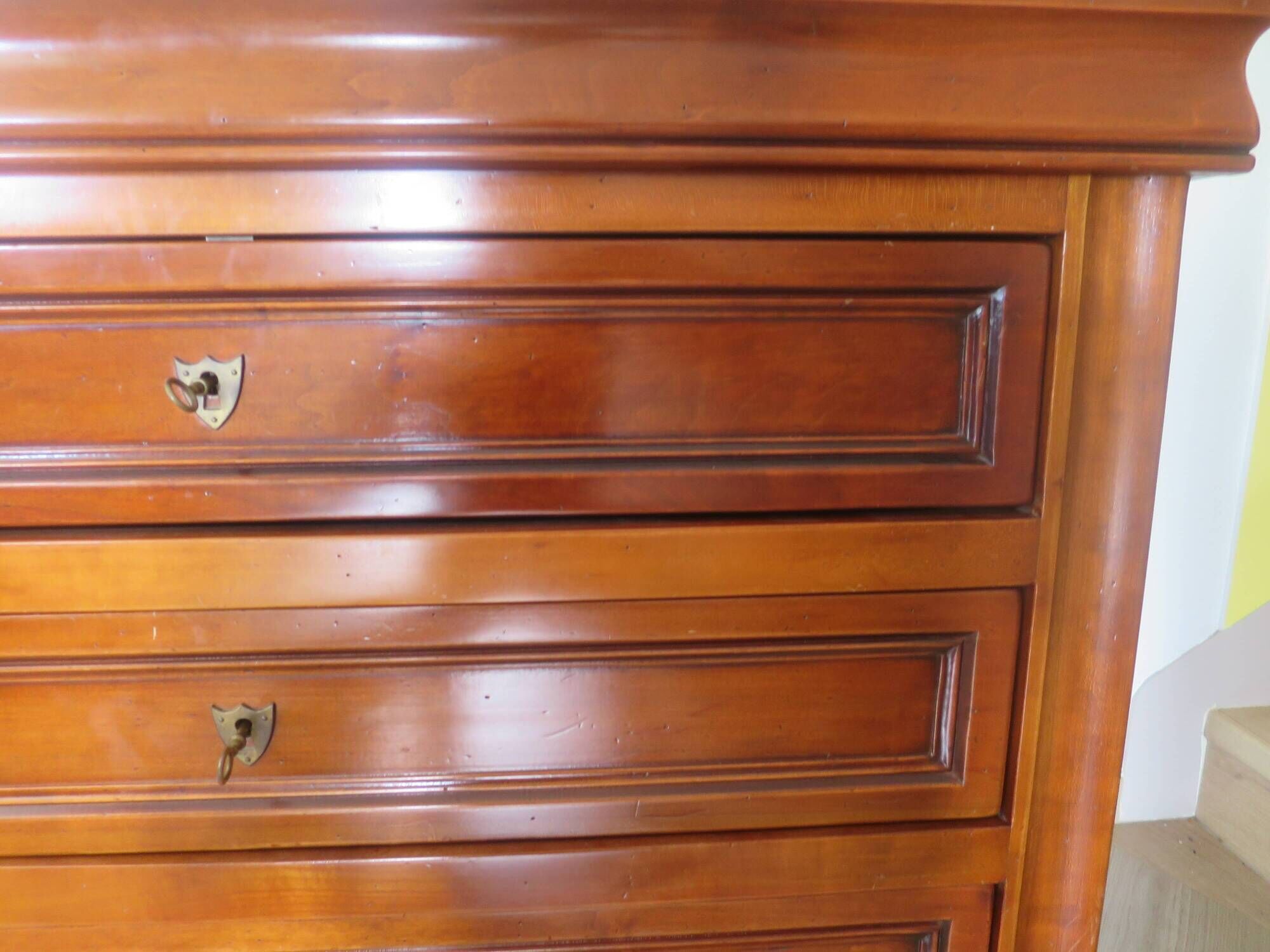 large curved chest of drawers - solid wood - cherry - 4 drawers - Louis Philippe