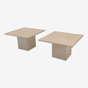 Set of 2 Italian Travertine Coffee or Side Tables, 1980s