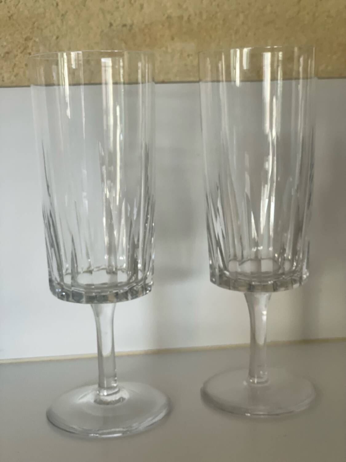 2 hollow crystal champagne glasses