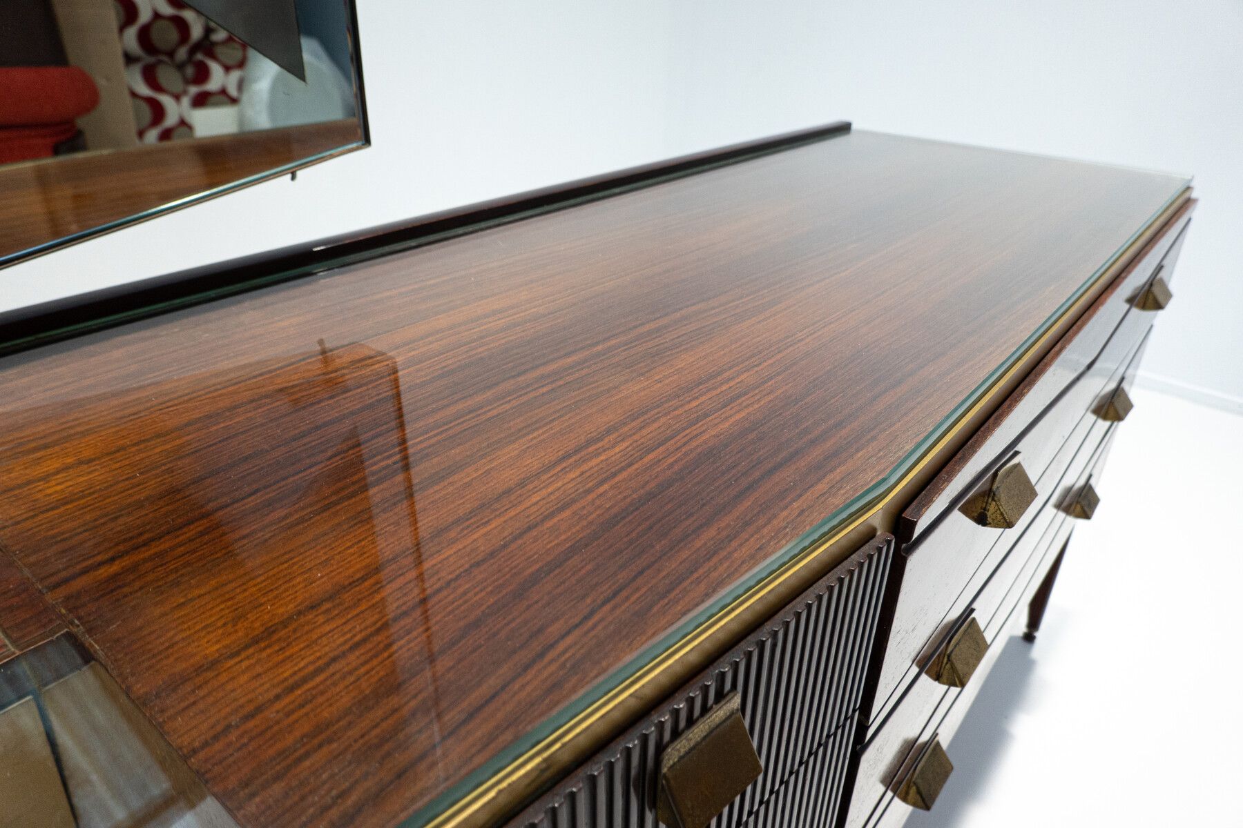 1960's Mid-Century Modern Italian Wooden Dressing Table with Lighting Mirror