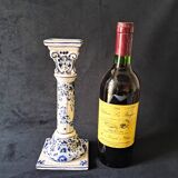 Antique Pair of Blue and White Delftware Column Candlesticks