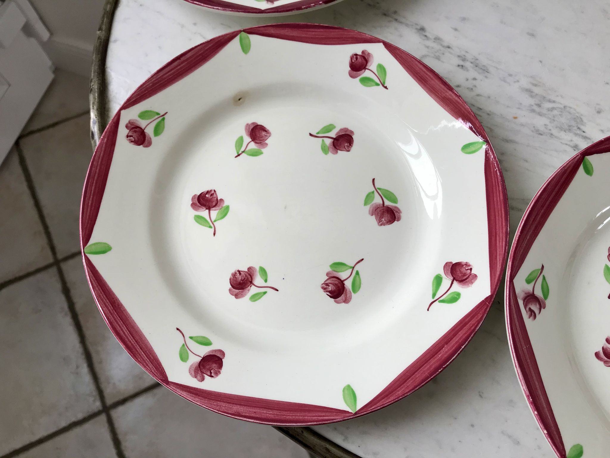 Set of 5 flat plates digoin sarreguemines model aigues-vives hand painted years 30-40