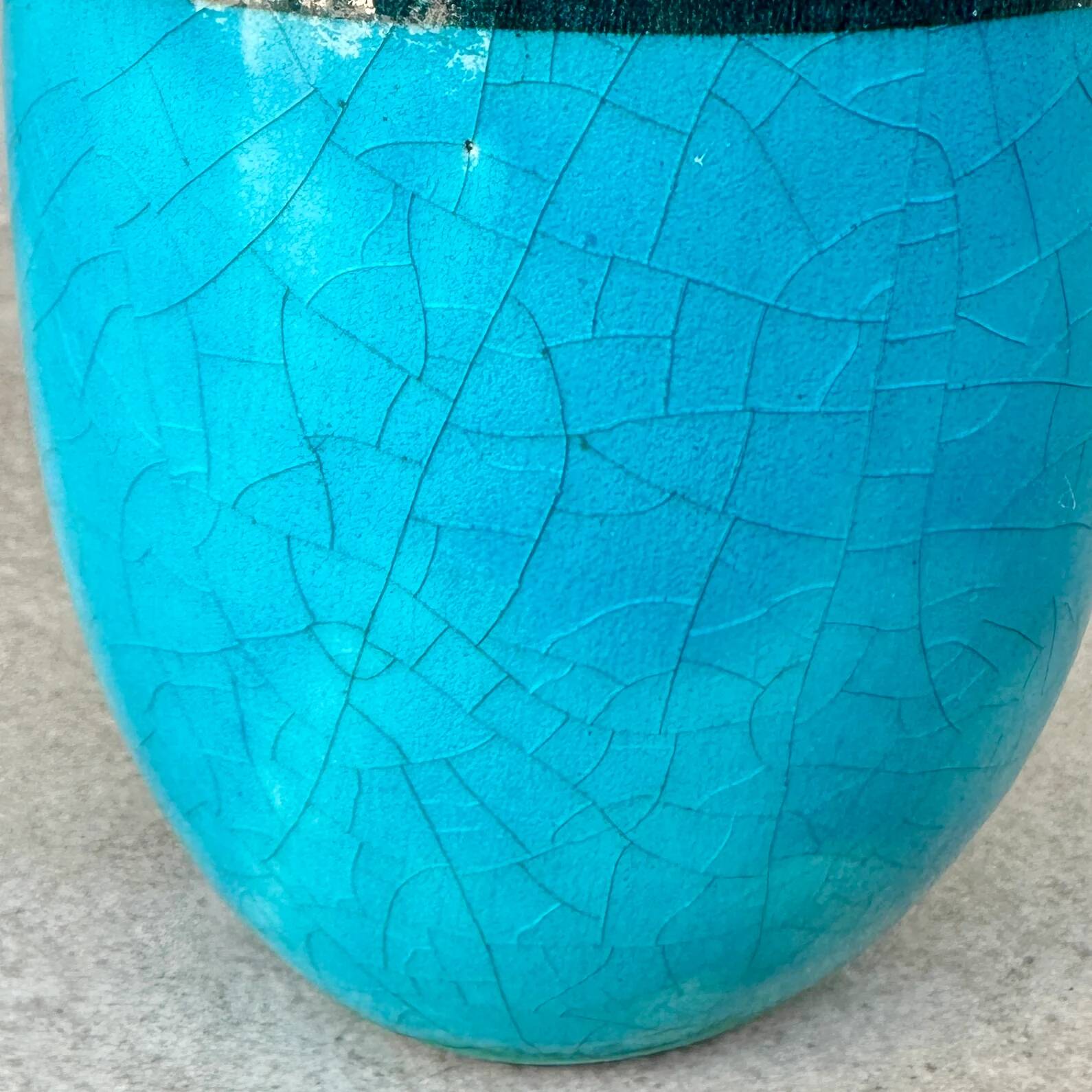Ovoid ceramic vase with cracked blue glaze – Edmond Lachenal - Art Deco