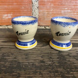 Pair of Antique Quimper Pornic Painted Ceramic Egg Cups Vintage