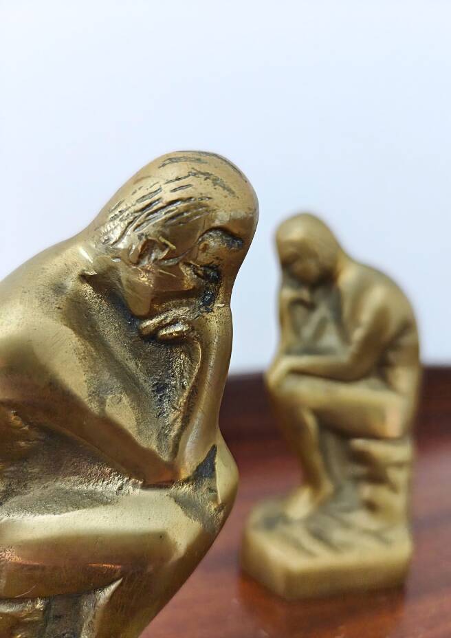 Pair of bookends The Thinker by Rodin in solid brass
