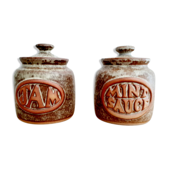 Set of 2 vintage sandstone pots