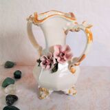 Vase soliflore, earthenware, signed Bassano, floral decoration
