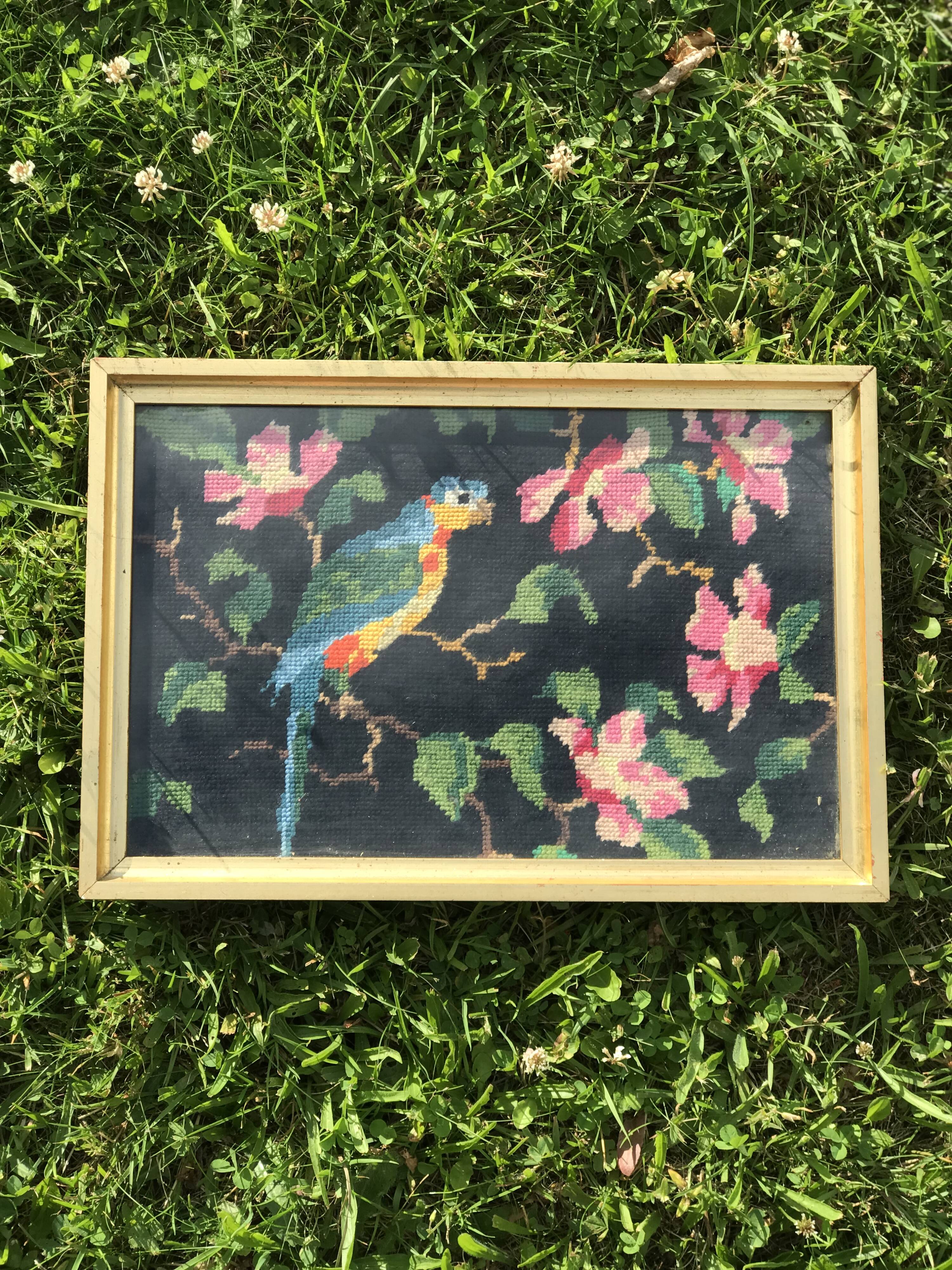 Oiseau en tapisserie vintage