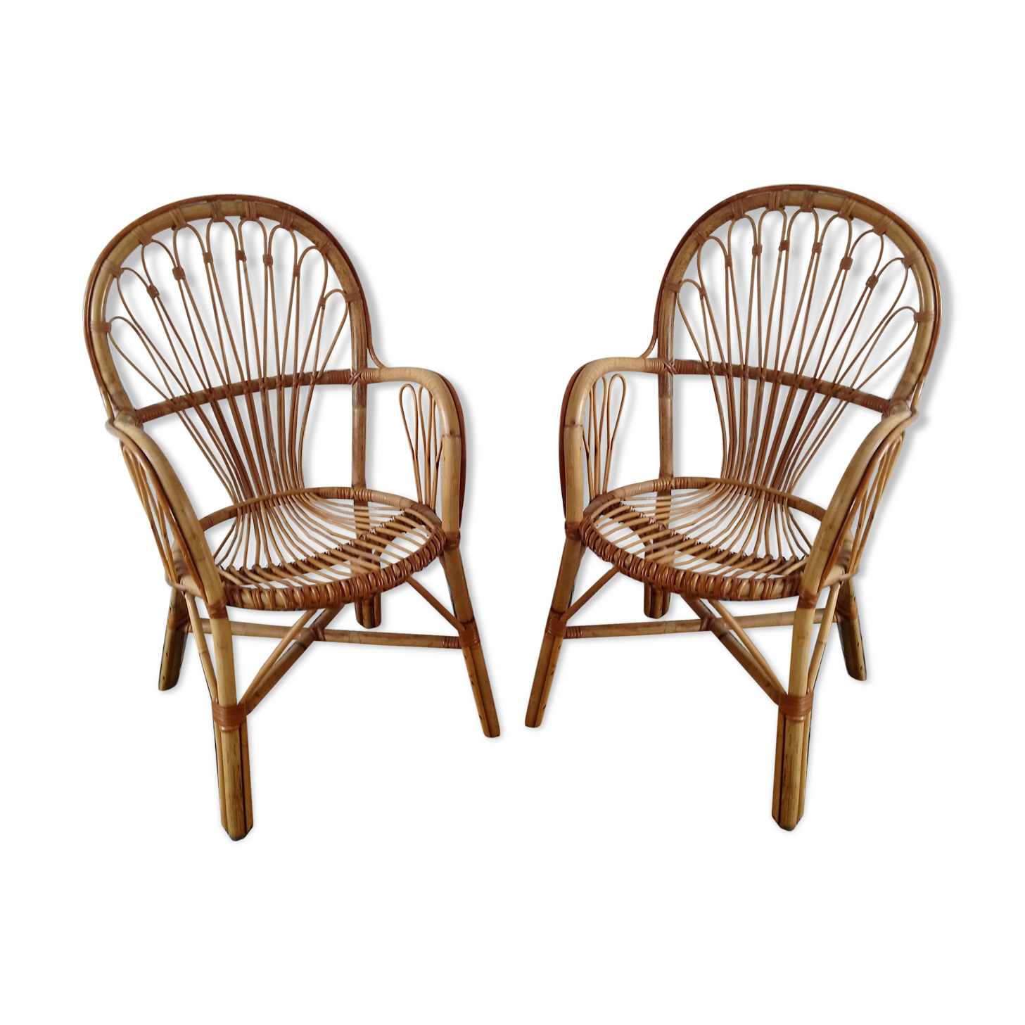 Duo de fauteuils en rotin années 70