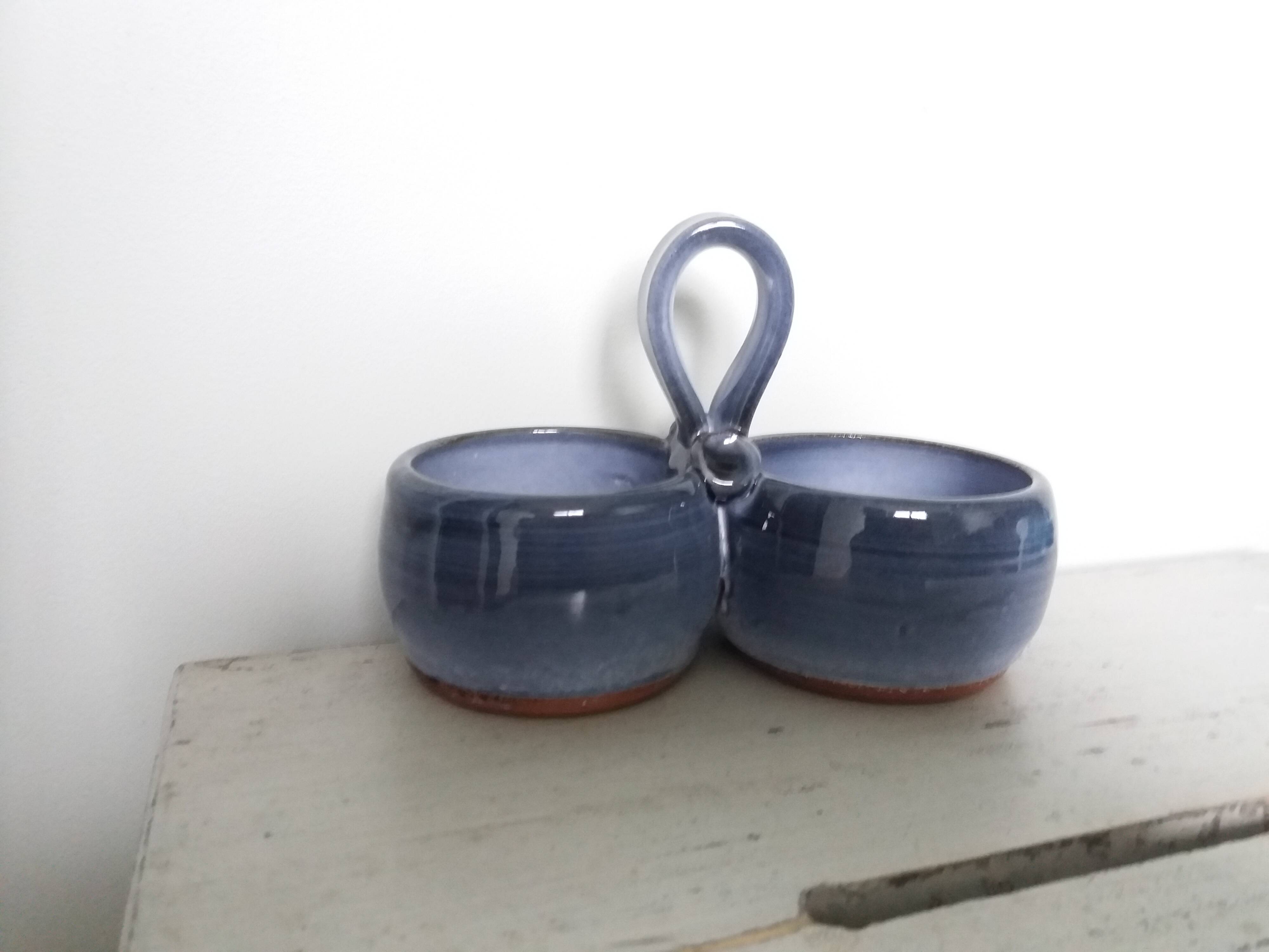 Glazed terracotta double salt dish